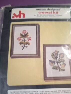 Crewel Kit Vintage Sealed 2 floral pictures in kit from 1970s